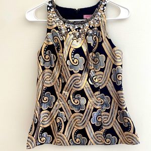 NWT Lilly Pulitzer Tropic Top Black Gold Silver Sleeveless size 0